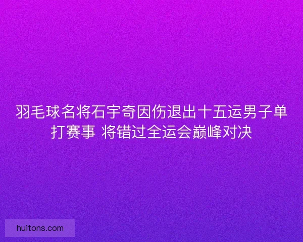 羽毛球名将石宇奇因伤退出十五运男子单打赛事 将错过全运会巅峰对决